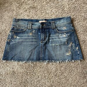 Twenty One Mini Jean Skirt with Floral Embroidery
